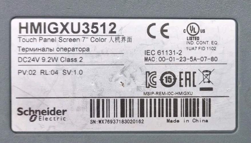 SCHNEIDER HMIGXU3512 TOUCH PANEL SCREEN 7" COLOR DC24V 9.2W (USED WORKING)